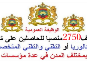 الوظيفة العمومية: توظيف 2750 منصبا للحاصلين على شهادة البكالوريا أو التقني والتقني المتخصص بمختلف المدن في عدة مؤسسات