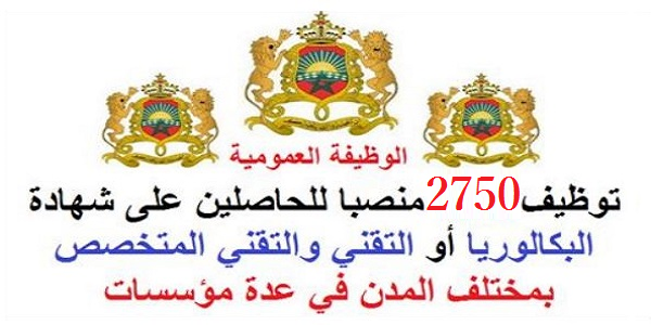 الوظيفة العمومية: توظيف 2750 منصبا للحاصلين على شهادة البكالوريا أو التقني والتقني المتخصص بمختلف المدن في عدة مؤسسات