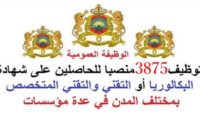 الوظيفة العمومية: توظيف 3875 منصبا في عدة تخصصات ابتداء من النيفو بكالوريا والبكالوريا فما فوق. الترشيح قبل 4 ماي 2026