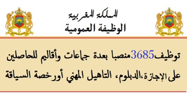 الوظيفة العمومية: مباراة توظيف 3685 منصبا في عدة درجات بمختلف الإدارات والمؤسسات العمومية