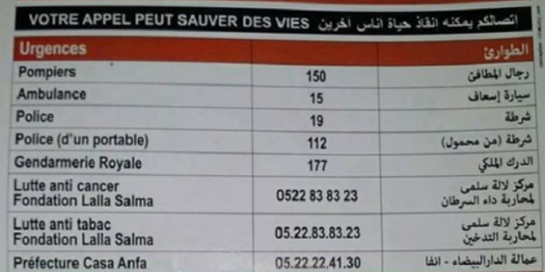 لكم أرقـام الهواتف للاتصال بخدمات الطوارئ و طلب المساعدة