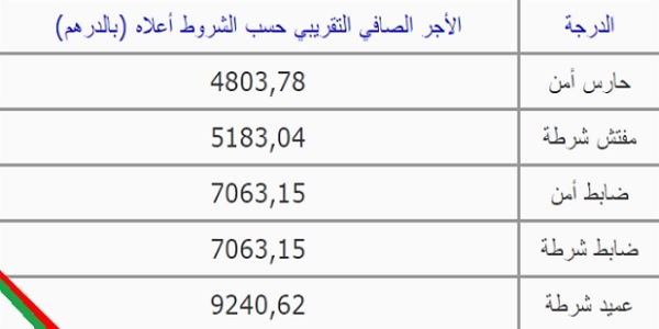 الرتب والأجرة الشهرية لموظفي الأمن الوطني بالتفصيل