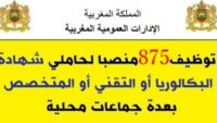 عـــــاجل.. 875 منصب وظيفي لحاملي الباكالوريا او التقني او المتخصص بعدة وزارات وشركات كبرى وجماعات محلية. الترشيح قبل 4 ماي 2026