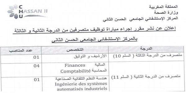 عــاجل.. المركز الاستشفائي الحسن الثاني: مباريات لتوظيف (122 منصب)في جيمع الدرجات. آخر أجل 28 دجنبر 2018