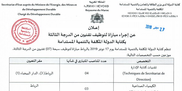 بشهادة البكالوريا أو الدبلوم ista.. قطاع التنمية المستدامة: مباريات لتوظيف 09 مناصب. آخر أجل 28 اكتوبر 2019