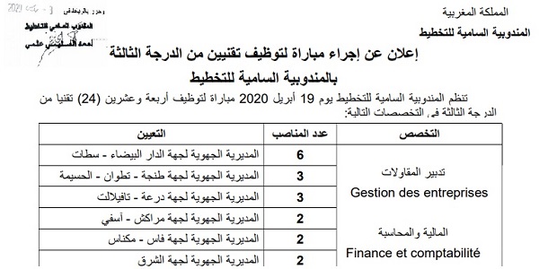 بشهادة البكالوريا أو الدبلوم ISTA.. المندوبية السامية للتخطيط : مباريات لتوظيف 24 مناصب. آخر أجل 27 مارس 2020