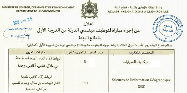 عـــــاجل .. مباراة توظيف 18 منصب بوزارة الطاقة والمعادن والبيئة. آخر أجل هو 23 مارس 2020