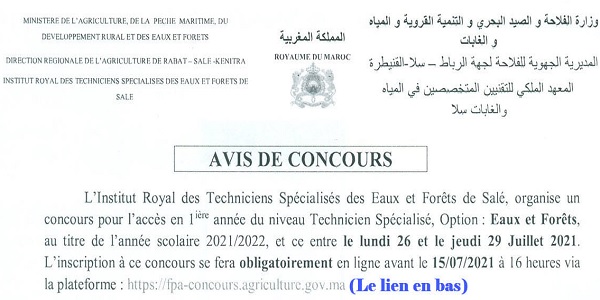 Concours IRTSEF Sale Institut Royal Eaux Forets 2021-2022