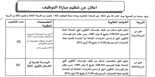 بشهادة البكالوريا أو الدبلوم ISTA.. كونكور جديد باجماعة ديرالقصيبة (إقليم بني ملال). آخر أجل هو 16 ماي 2022