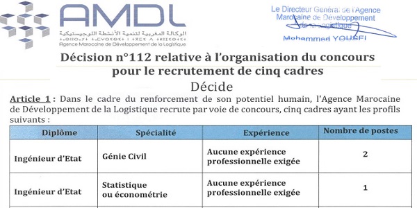 كونكور جديد باالوكالة المغربية لتنمية الأنشطة اللوجستيكية في بعض الدرجات والتخصصات ،آخر أجل هو 24 اكتوبر 2022