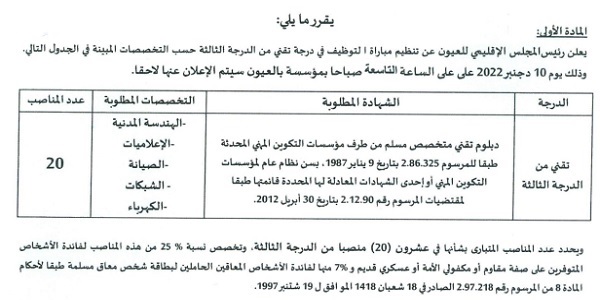 كونكورات جداد في المجلس الإقليمي (إقليم العيون)،25 مناصب آخر أجل 2 دجنبر 2022