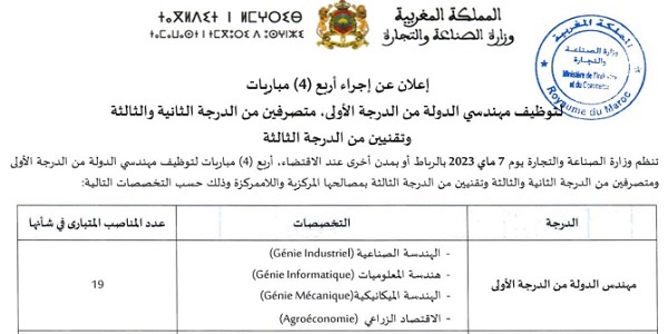 كونكورات جداد في وزارة الصناعة والتجارة (26 منصب) آخر أجل 31 مارس 2023