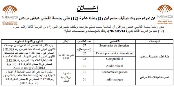 كونكورات جداد في جامعة القاضي عياض (14 منصب) آخر أجل 30 ابريل 2023