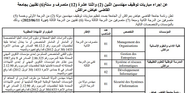 كونكورات جداد في جامعة القاضي عياض (20 منصب) آخر أجل 23 ماي 2023