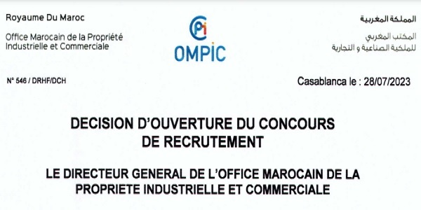 عــــــــاجل… المكتب المغربي للملكية الصناعية والتجارية يعلن عن مباريات توظيف في عدة مناصب وتخصصات، 10 منصب آخر أجل 15 غشت 2023
