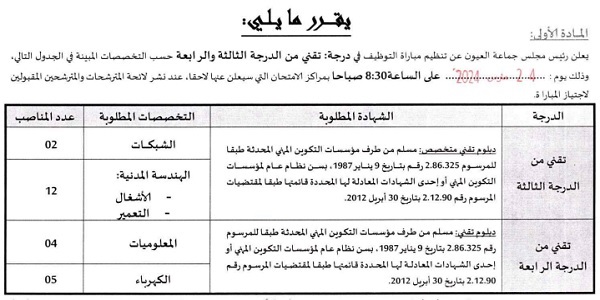 جماعة العيون (إقليم العيون ) : مباريات لتوظيف 38 مناصب. آخر أجل 6 مارس 2024