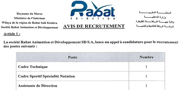 شركة الرباط للتنشيط والتنمية : مباريات لتوظيف 03 مناصب. آخر أجل 14 ماي 2024
