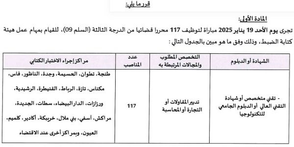 وزارة العدل : مباريات لتوظيف 117 مناصب. آخر أجل 26 نونبر 2024