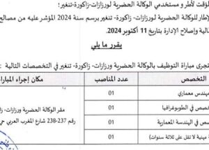الوكالة الحضرية لورزازات زاكورة : مباريات لتوظيف 04 مناصب. آخر أجل 19 نونبر 2024