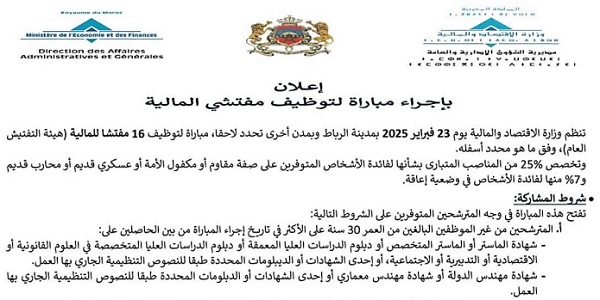 وزارة الاقتصاد والمالية : مباريات لتوظيف 16 مناصب. آخر أجل 10 يناير 2025