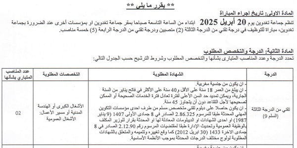 إقليم الحوز – تغدوين : مباريات لتوظيف 07 مناصب. آخر أجل 4 أبريل 2025